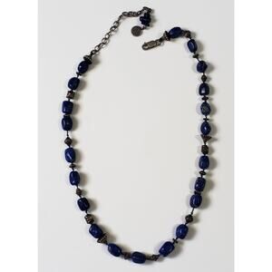 Lapis Lazuli Sterling Silver Bead Hand Knotted Necklace 22 in.